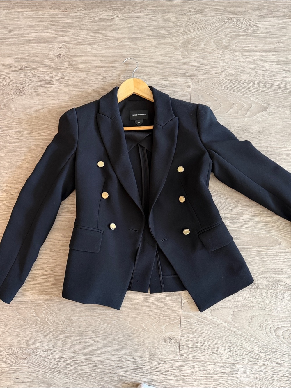 Club Monaco Black Double-Breasted Blazer with Gold Buttons